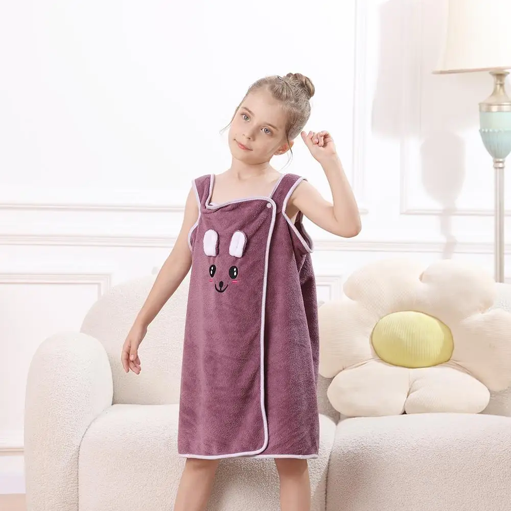 1 Stück Kinder-Badetuchwickel, niedlicher Hasenohren-Baderock aus Mikrofaser für Mädchen im Alter von 6–12 Jahren, ultraweich, saugfähig, hautfreundlich, 250 g/m2 – Detail 5