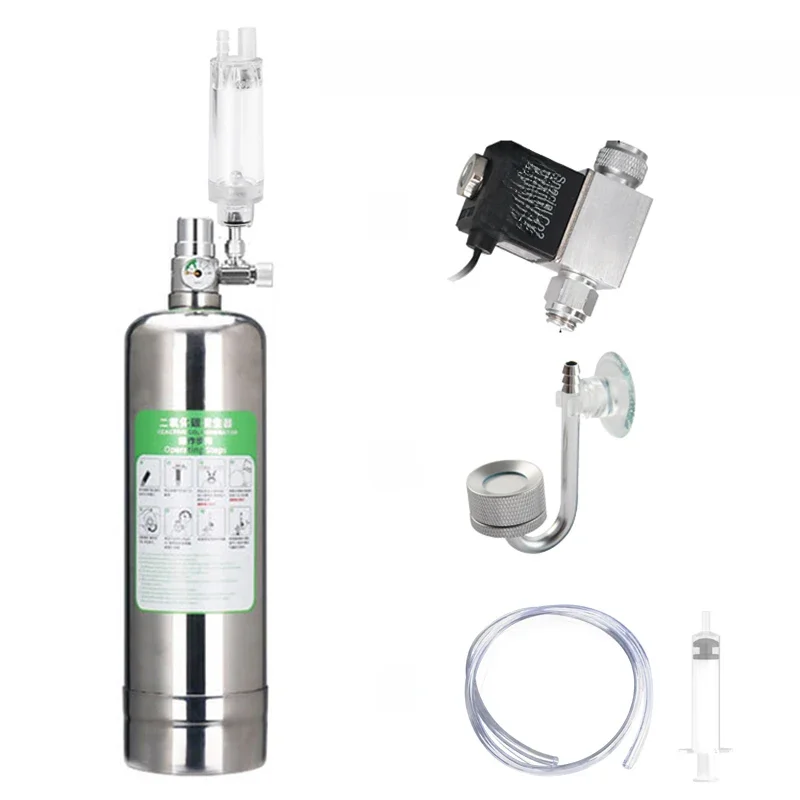 Aquarium CO2 Generator 1L 2L Aquarium CO2 Zylinder Generator System Edelstahl Wasser Injektion Blase Meter Wasserpflanze