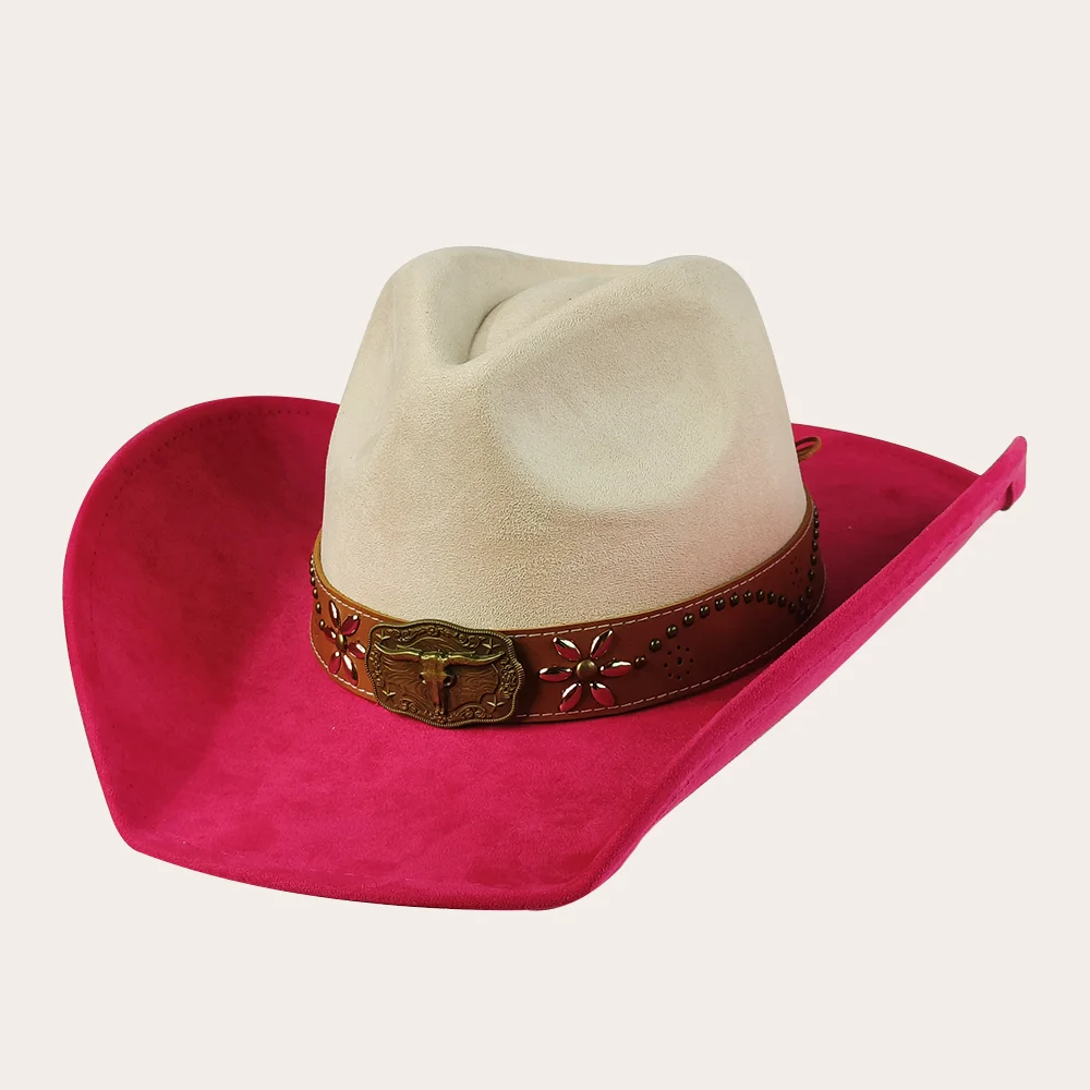 Neuer farbblockierter Western-Cowboyhut für Herren, Retro-Wildleder-Cowboyhut für Herren, breite Krempe, Filz-Fedora-Hut, Vintage-Panama-Muster für Herren