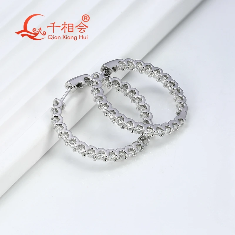 S925 Silver Hoop Earrings with 3mm Stone Band Colorless Moissanite Wedding Earrings Jewelry Gift for Women