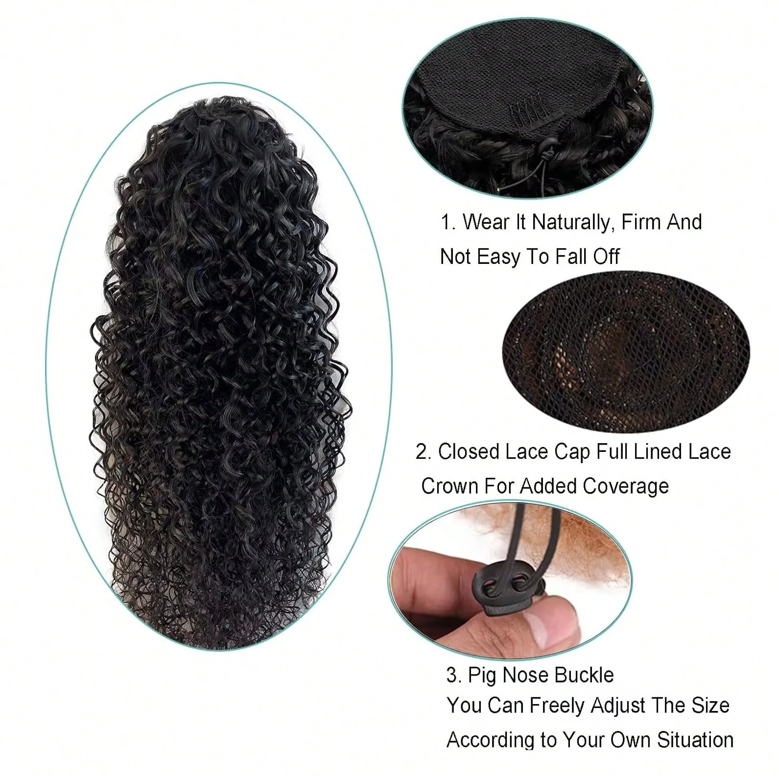 Drawstring Ponytail Human Hair Deep Wave Ponytail Extension Curly Wave Natural Color Brazilian Human Hair Ponytail