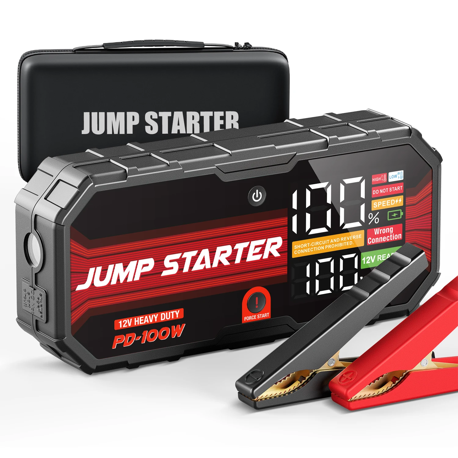 12V auto-starthulp powerbank｜Noodaccu-booster voor benzine- en dieselauto's｜PD 100W snelladen｜LCD-display｜CE RoHS