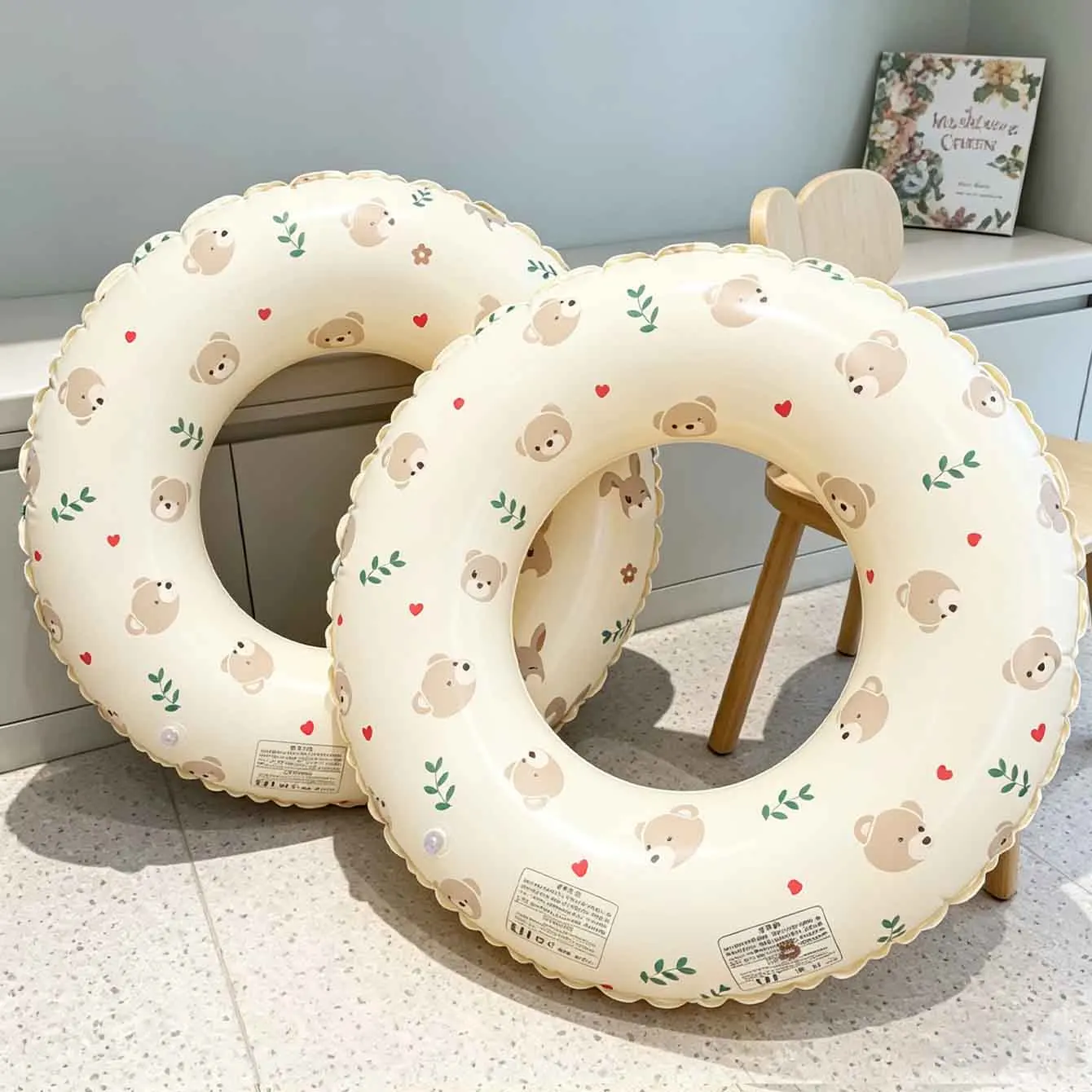 Flotador Inflable con Diseño Animal para Piscina, Anillo de Natación de PVC Crema para Playa, Piscina y Diversión Acuática de Verano