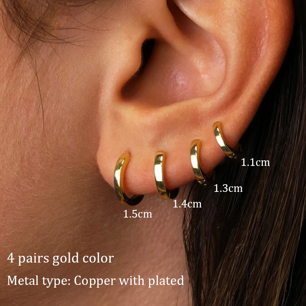 3-4 Pairs Minimalist Chic Invisible Huggie Gold Plated Copper Hoop Earrings for Women Simple Glossy Tiny Stackable Ear Jewelry