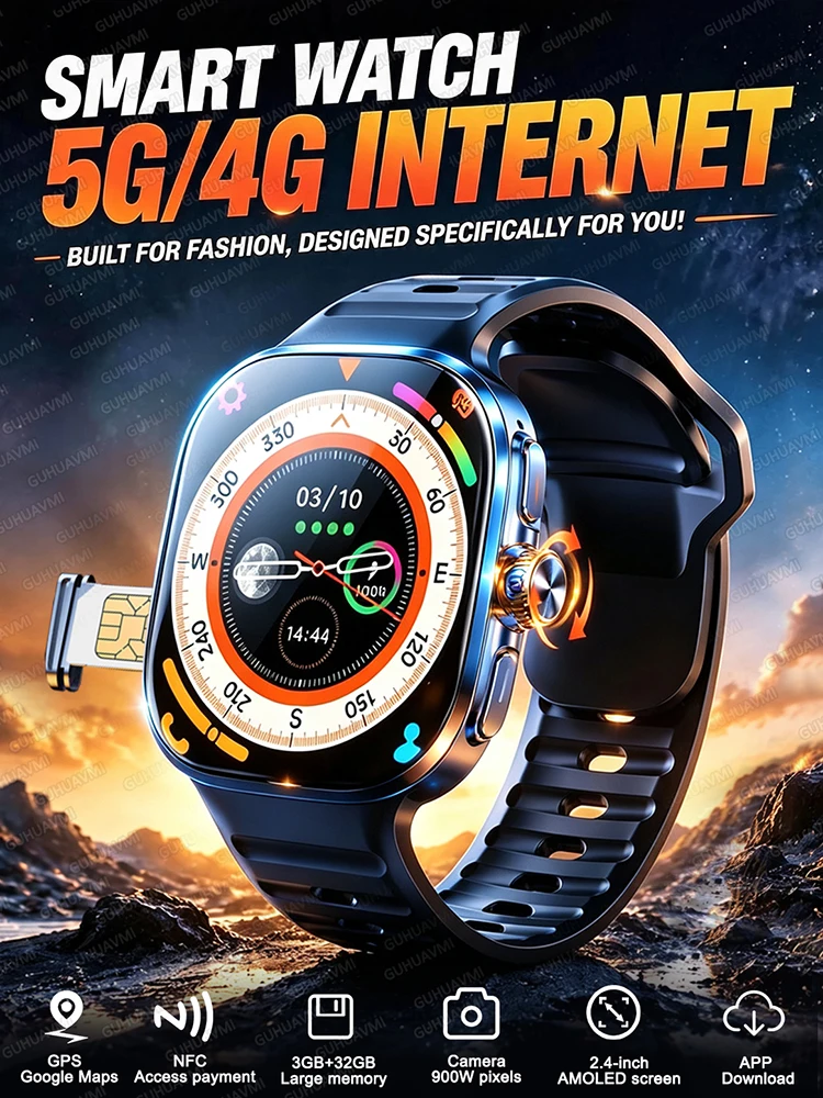 Neue 5G/4G Vollnetz-Smartwatch mit Kamera HD-Videoanruf 3GB+32GB RAM Google Store WIFI NFC GPS Karten-Smartwatch Android