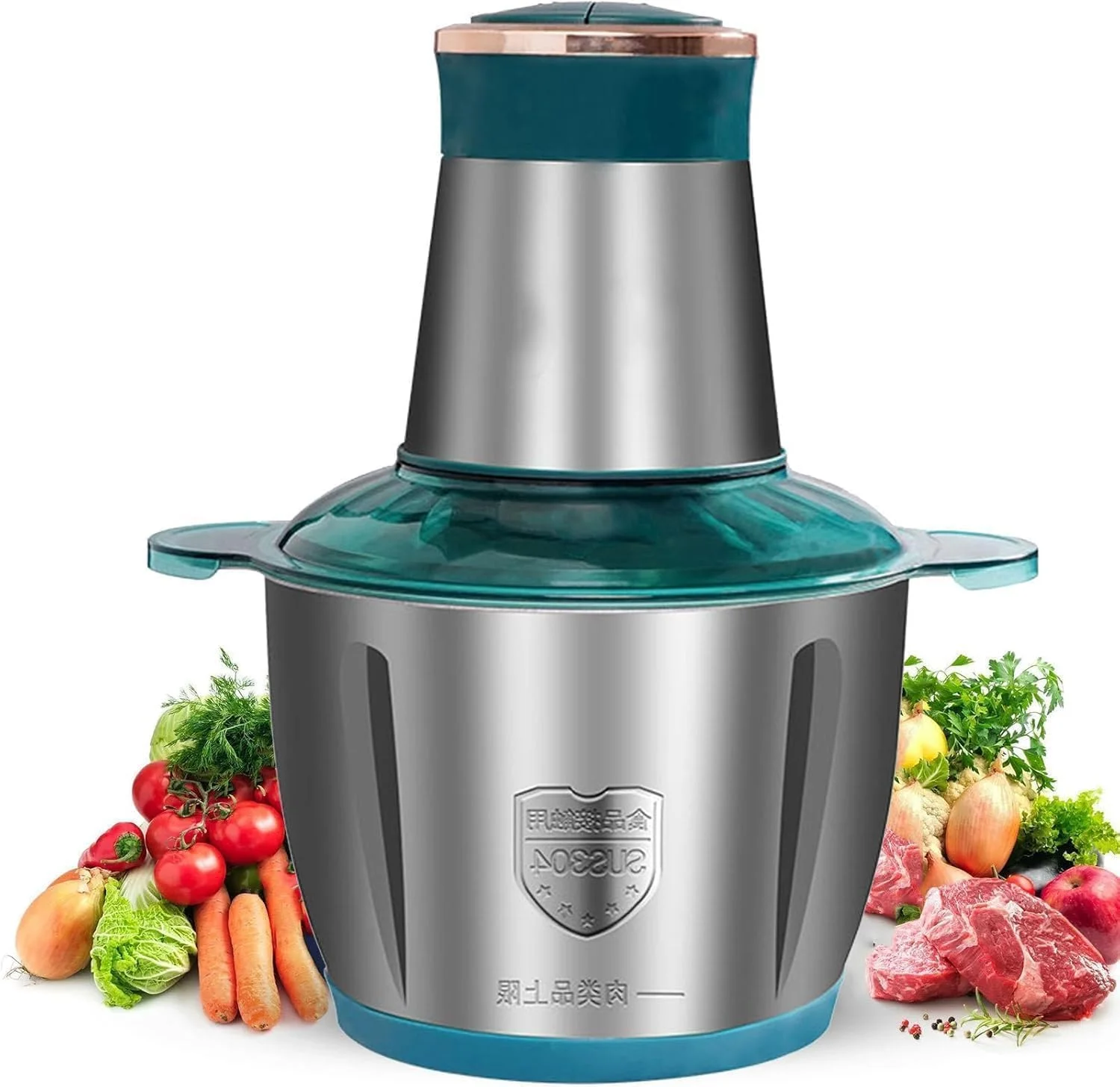 Hachoir à viande électrique 2L en acier inoxydable, robot culinaire multifonctionnel, hachoir à légumes, mixeur de cuisine, coupe-légumes