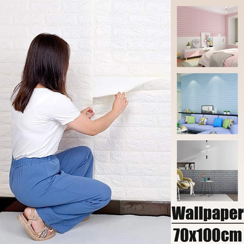 70CMx10M Self Adhesive Wallpaper 3D Brick Pattern Soft Foam Material Waterproof Wall Stickers DIY Wall Art for Home Decoration