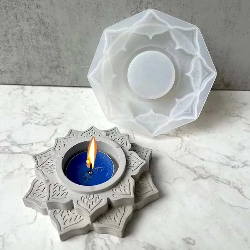 Molde de silicone para concreto Candle Jar, Rodada Lotus Candle Holder, Cimento Gesso Mold, DIY