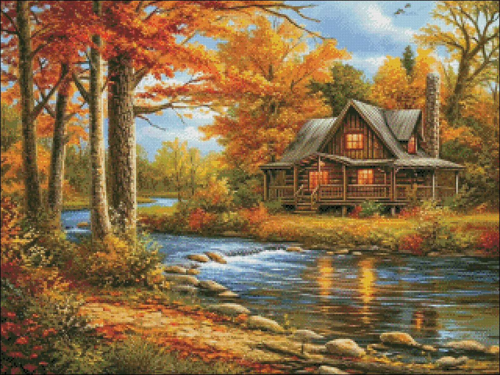 Embroidery Counted Cross Stitch Kits Needlework - Crafts 14 ct DMC Color DIY Arts Handmade Decor - Riverside Retreat