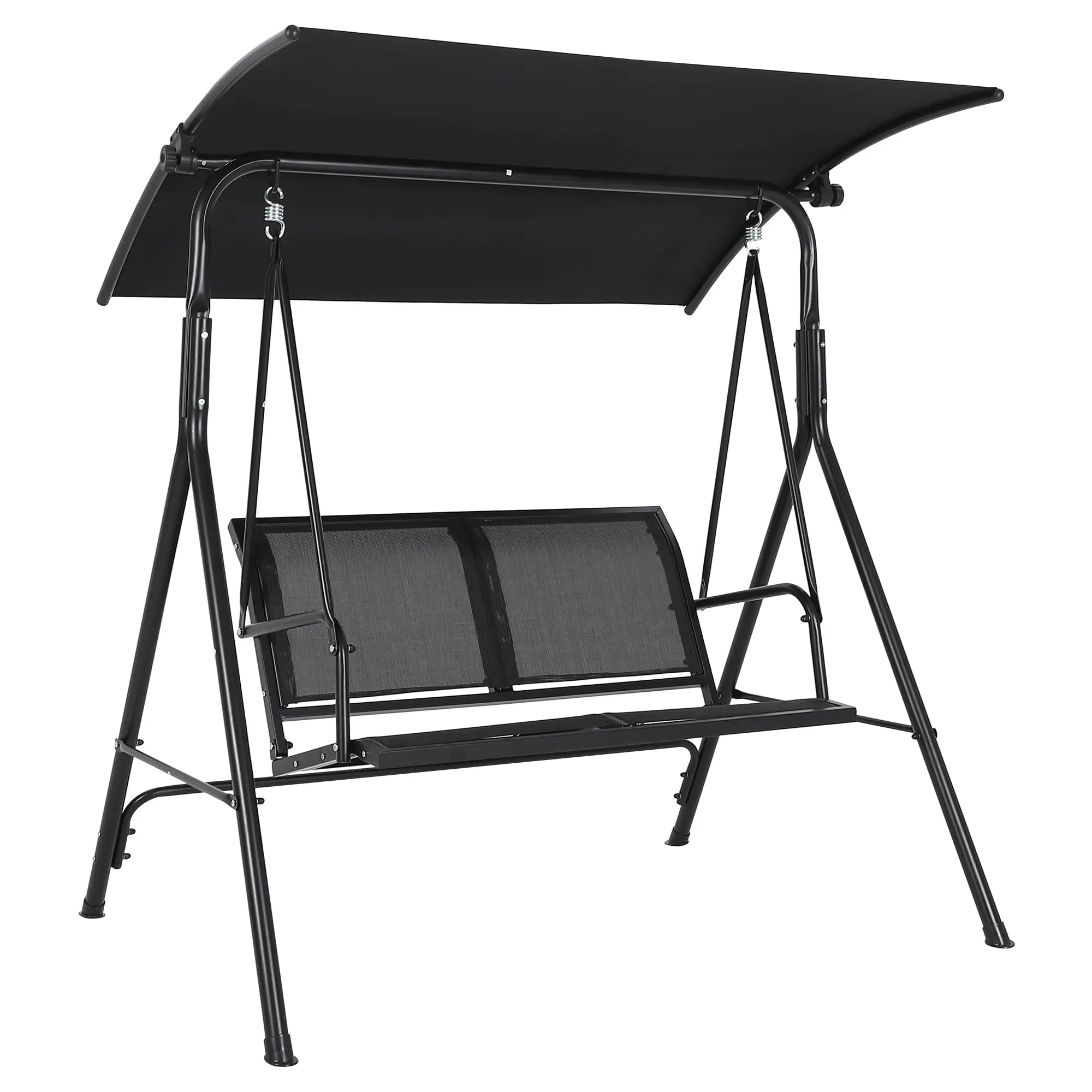 Hollywood Swing, divano a due posti con tettoia regolabile, seduta in tessuto nero, struttura in acciaio, impermeabile, resistente alle intemperie, dimensioni 140x110x153 cm, ideale per terrazze,
