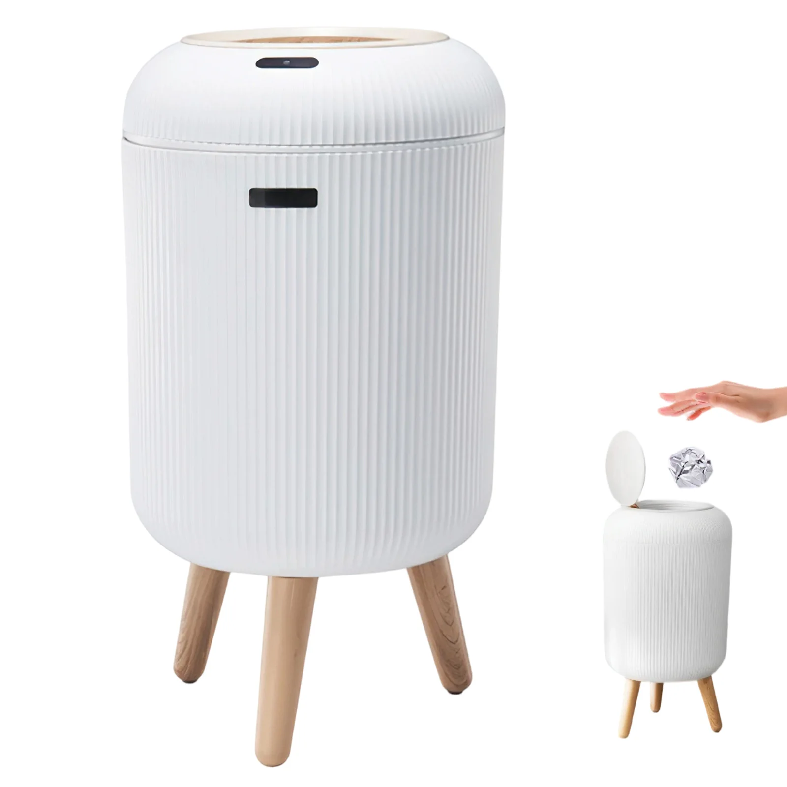 Cubo de basura inteligente con sensor, de lujo ligero y moderno, con tapa a rayas estilo linterna, para el hogar, sala de estar y dormitorio.