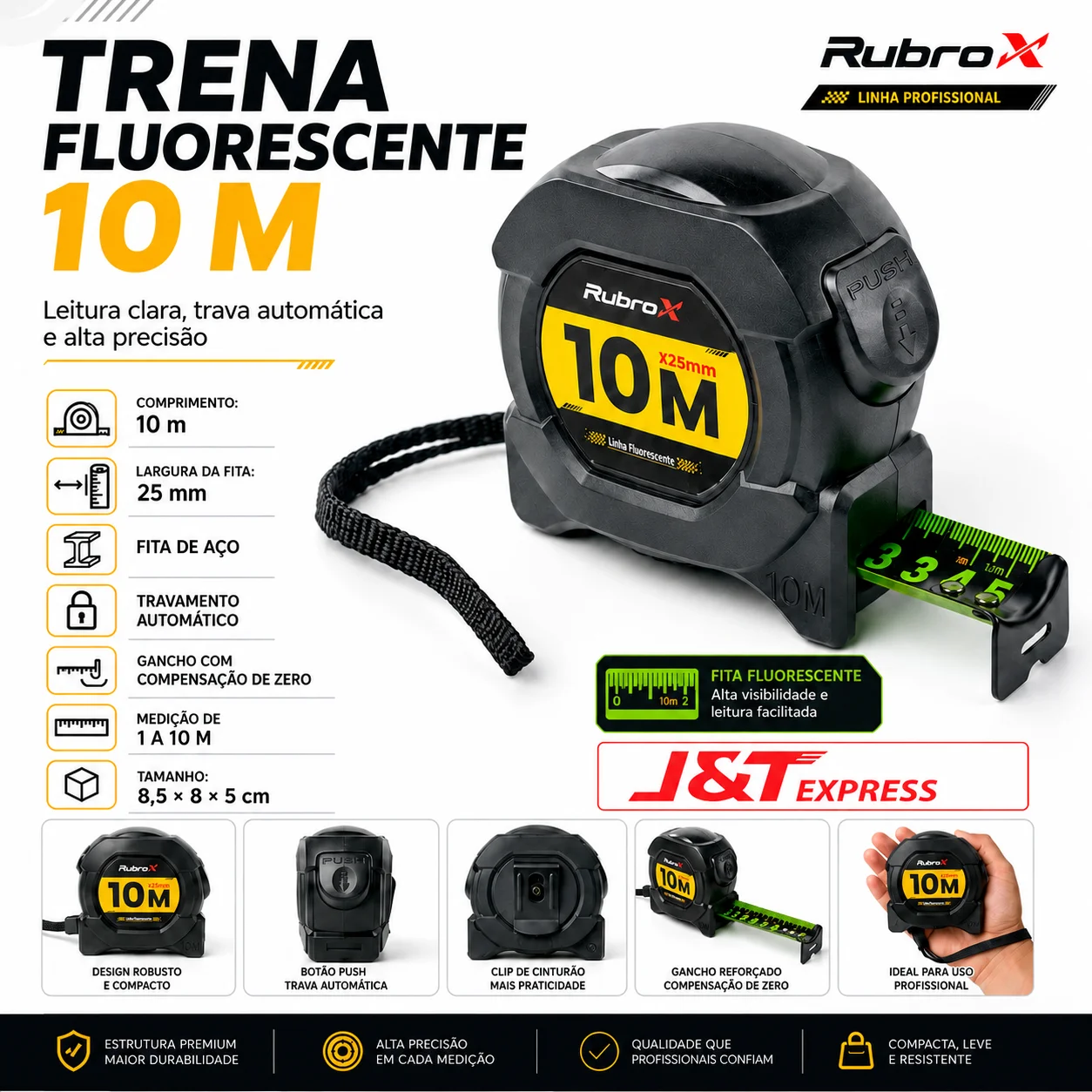 10m Durable, High-Precision Tape Measure, Tool for Construction and On-Site Measurements