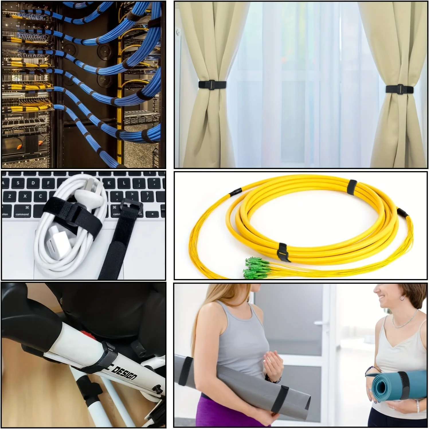 Velcros Straps Reusable Organizer Black Hook and Loop Nylon Fastener Cable Ties Adjustable Wire Wrapping Cable Cord Management view 3