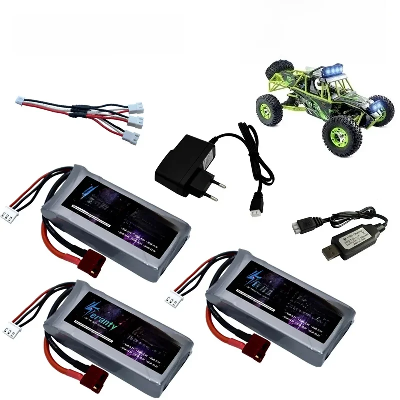 Batterie Lipo RC 7.4V 3600mAh 45C et chargeur pour voitures RC Wltoys 12428 12423, pièces Feiyue 03 Q39, batterie rechargeable 2S 7.4V