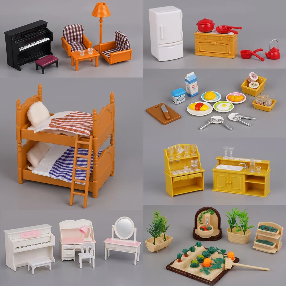 Miniaturowe meble 1:12 domek dla lalek kuchnia salon sypialnia zestaw DIY scena lalka zagraj w dekorację dziewczyna zabawka dom prezent — zdjęcie 2
