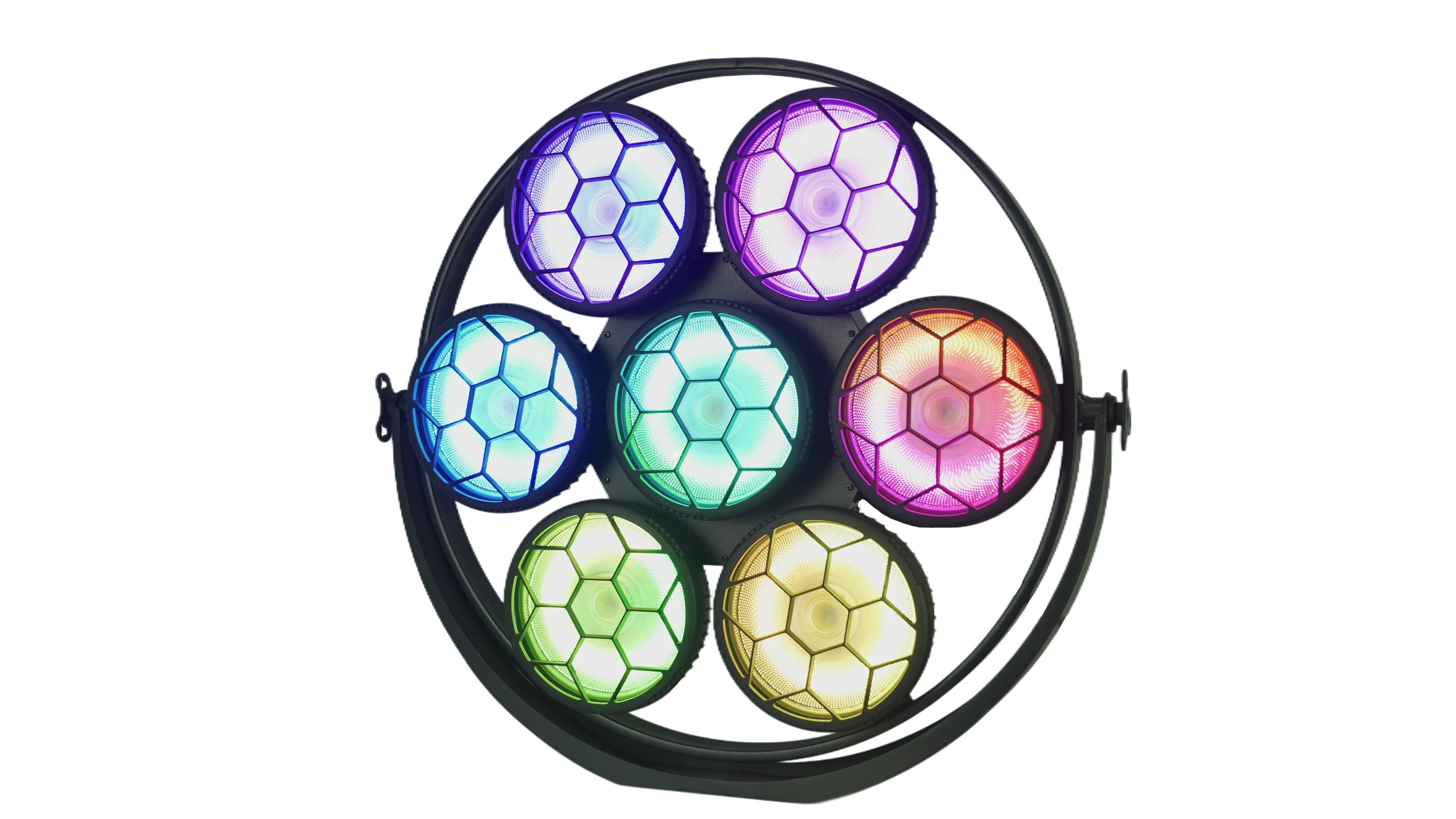 2 sztuki, 350 W, 7 oczek, reflektor COB do oświetlenia sceny i sali widowni, RGB, efektowne światło LED do oświetlenia tła, 16/37 kanałów, sterowanie DMX512, regulowane efekty stroboskopowe,