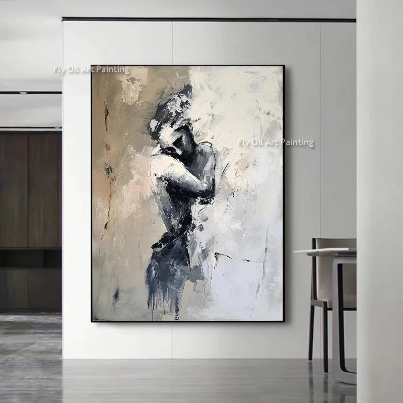 Lovers Art Sensual Couple Abstract Embrace Oil Painting Bedroom Sensual Handmade Canvas Painting  Wall Art For Bedroom Decor