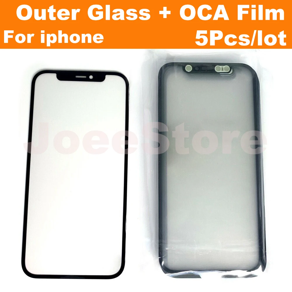 5pcs Outer Glass With OCA Film Adhesive For iphone 11 12 13 14 15 Pro Max Mini LCD Touch Screen Front Outer Lens Display Repair