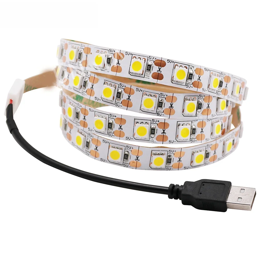 0.5m 1m 2m 3m 4m 5m DC 5V USB Biały/Ciepły Biały 60Leds/m Taśma Led DC 12V 5050 Elastyczna Taśma Led — zdjęcie 2