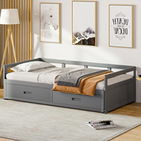 Anajqaqia 90/180x200cm Extendable Sofa Bed, Functional Bed with Storage Space, Double Bed with Drawers and Slatted Frame, Gray