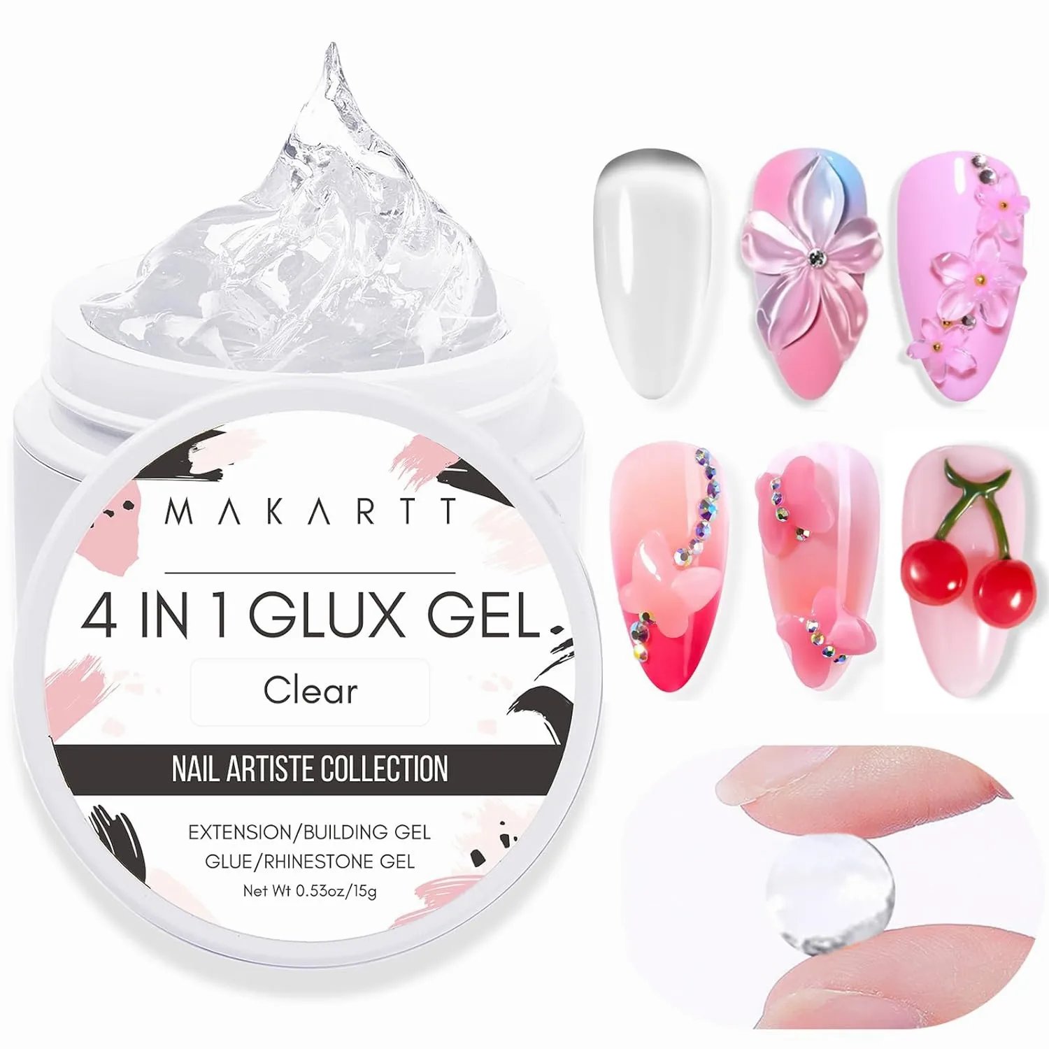 Makartt Solid Builder Nail Gel 15ML 4 in 1 Nail Extension Gel UV Nail Glue for Acrylic Nails Rhinestones Gel 3D Nail Sculpture