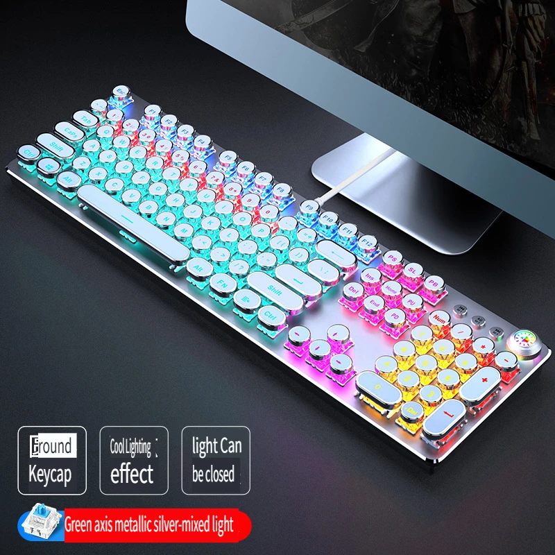 

TK100 Retro Steampunk Mechanical Gaming Keyboard Wired Blue Switch RGB Backlit Knob for Laptop Desktop Office Computer
