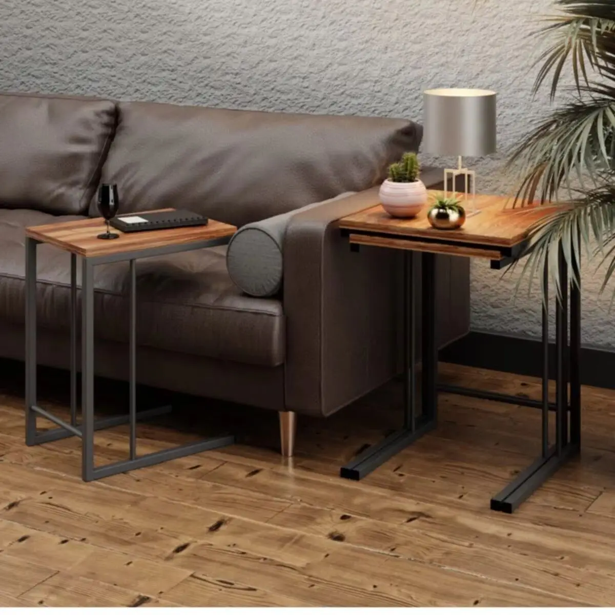 2024 Luxury Modern 3 Pieces Metal Leg Wooden Coffee Table , For Livingroom Kitchen Brown Nesting Table For Home