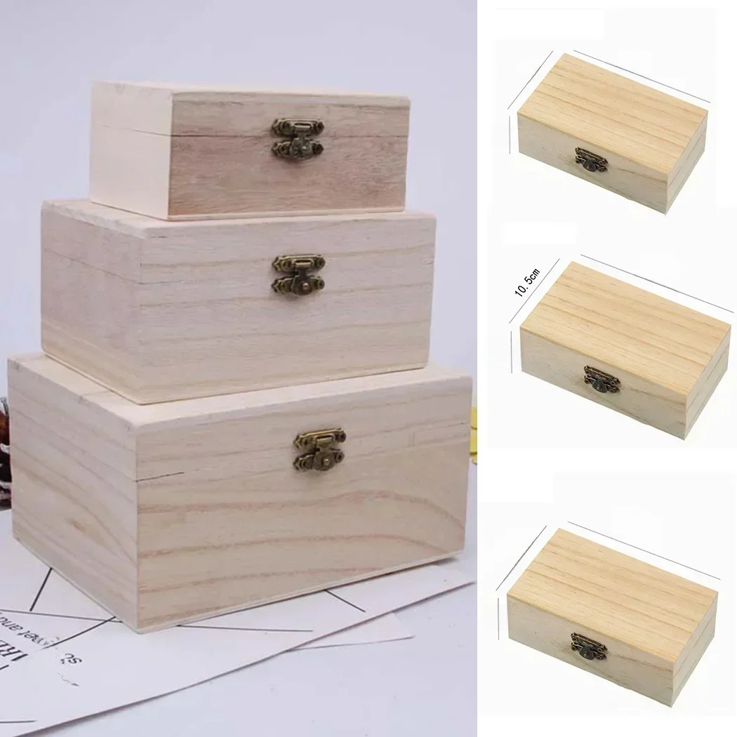 Boîte de rangement en bois uni avec couvercle, multifonction, carré, articulé, artisanat, coffrets cadeaux, fournitures pour la maison, décoration, S, M, L