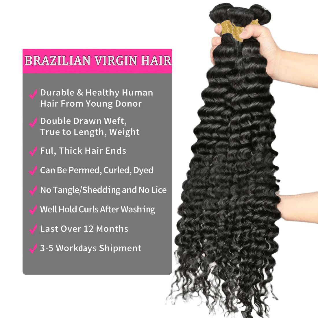 Onda profunda pacotes de cabelo humano cabelo brasileiro onda profunda encaracolado pacotes 100% não processado virgem remy cabelo cor natural 3 pacotes