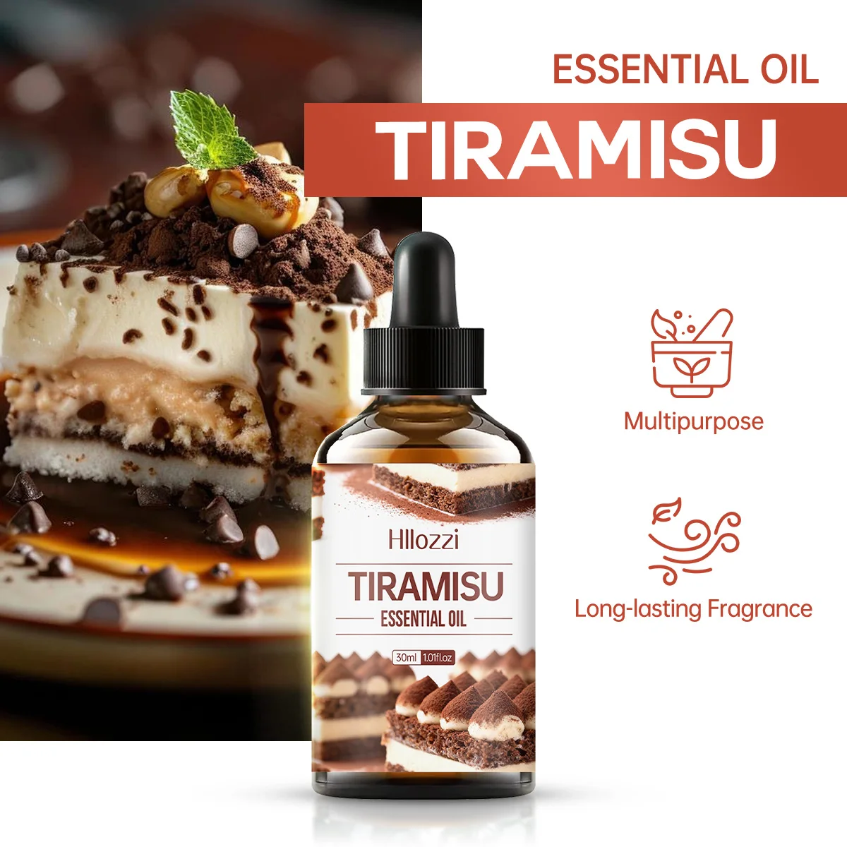 زيت تيراميسو العطري، ذو رائحة حلوة وجذابة، هو زيت أساسي متعدد الاستخدامات مناسب لتدليك الجسم والرائحة.