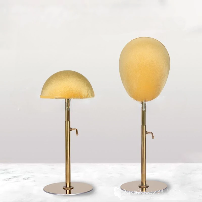 

Gold Velvet Manikin Head Mold Display Stand for Wigs and Hats, Fabric Cover Female Mannequin Head Prop with Metal Stand