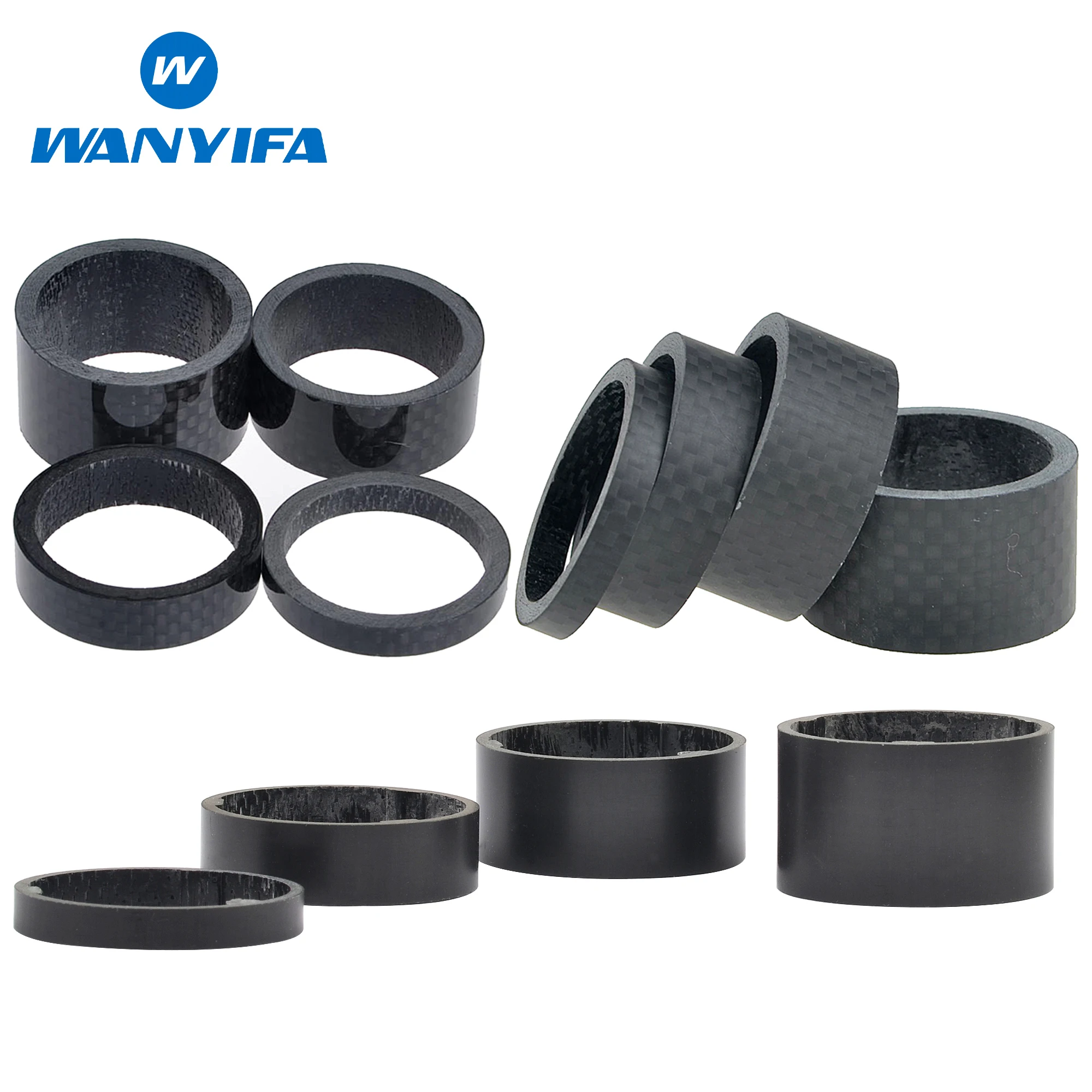 Wanyifa 4pcs 3K/UD Carbon Fiber Headset Fork Spacers Kit Bicycle Front Fork Handlebar Washer Ring Gasket 5+10+15+20mm Set