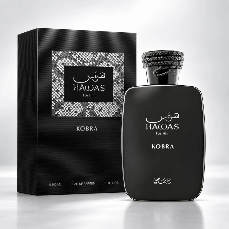Perfume Árabe Masculino Hawas Kobra 100ml EDP, Fragrância Cítrica Amadeirada com Gengibre e Chá Verde