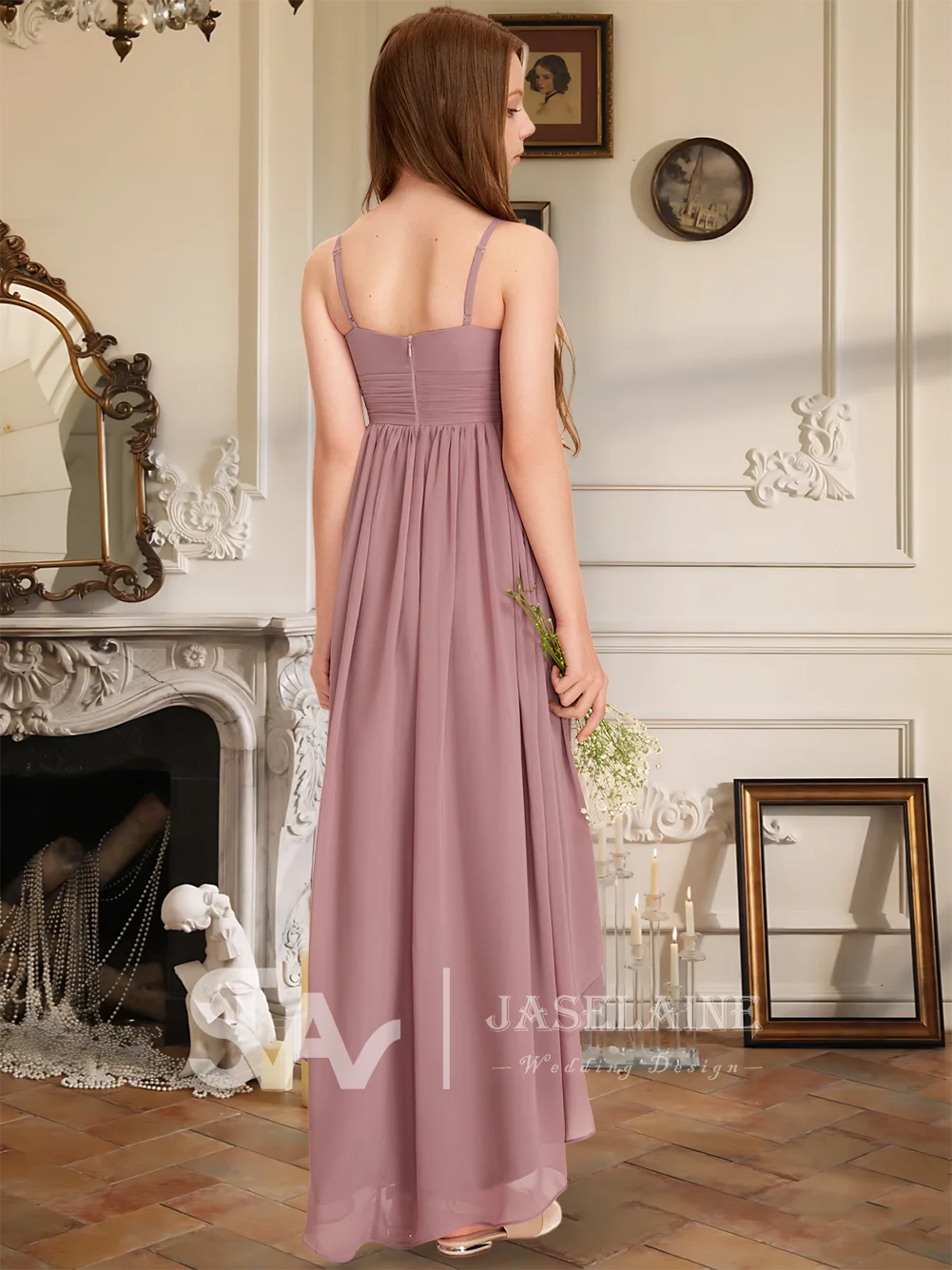 Элегантное квадратное асимметричное шифоновое платье трапециевидной формы для подружек невесты, праздничное платье для девочек, платье с цветочным узором для девочек, детское свадебное торжественное платье