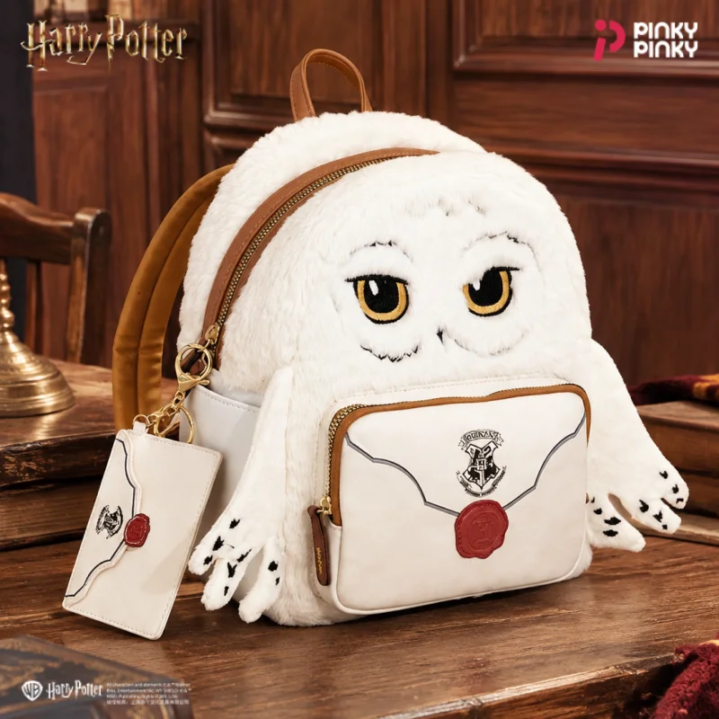 Pinky Harry Potter Backpack Hedwig Plush School Bag with Envelope Design for School Work Travel Gifting for Girls Students Women