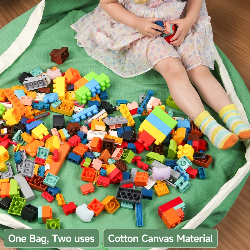 Weedi Extra 2 in 1 Portable Toys Storage Organizer and Play Mat for Outdoor Travel Kids Toy Storage Bag with Drawstring