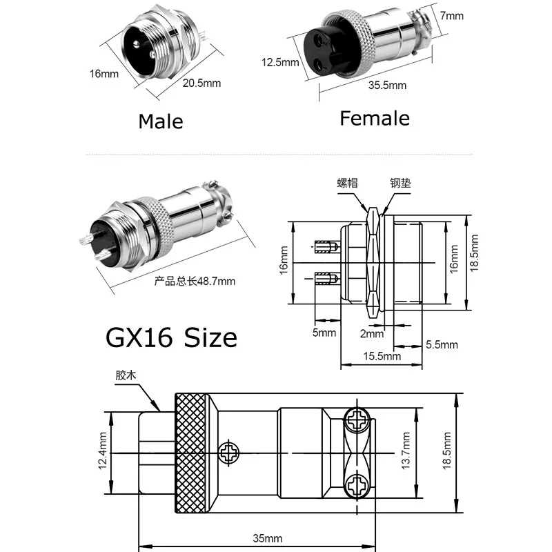 1set GX16 2/3/4/5/6/7/8/9/10 Pins Male & Female 16mm Circular Aviation Socket Plug Wire Panel Connector