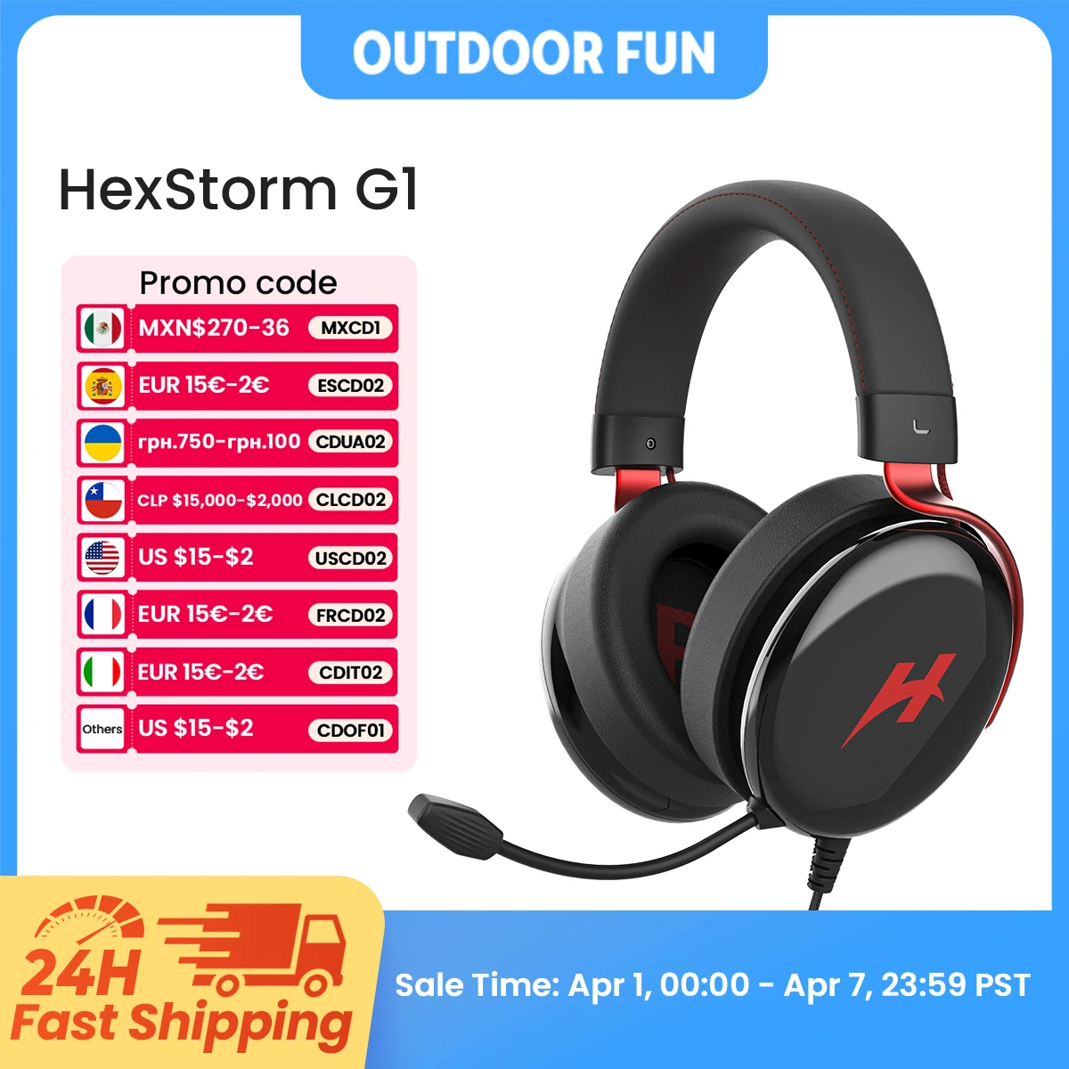 

HAYLOU HexStorm G1 Wired Gaming Headphone 7.1 Surround Sound 50mm Dual Driver Esports Gamer Headset with Mic For PS4 PS5 PC