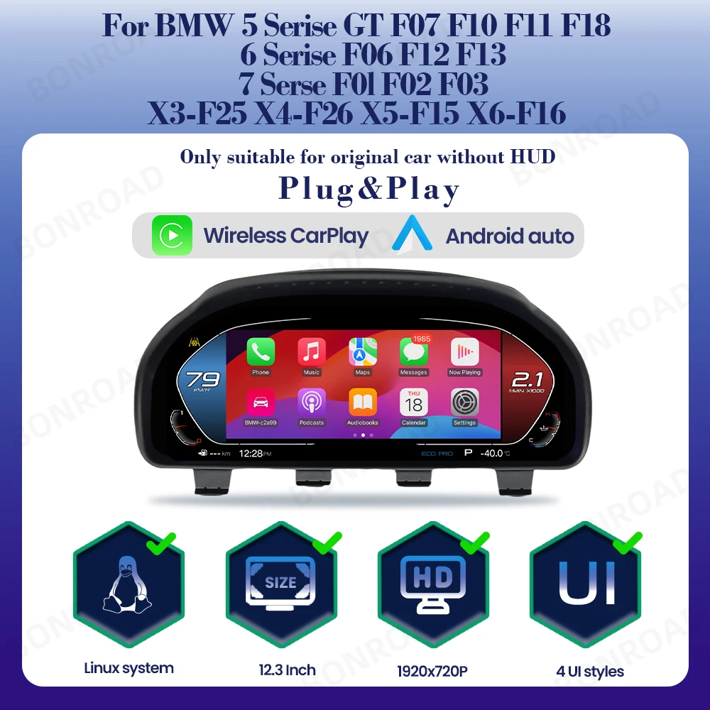 BONROAD LCD Digitale Instrumentenpaneel CarPlay Android Auto Dashboard Panel Voor BMW F10 F11 F18 F12 F13 F01 F02 F25 F26 F15 F16