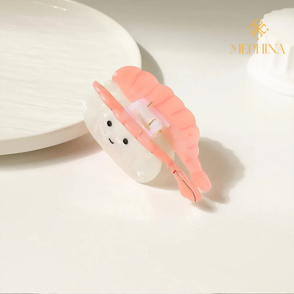 Novelty Shrimp Sushi Hair Clips Sushi Claw Clips Food Shape Hair Claw Acetate Hair Clips for Woman Big Claw for Girl