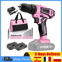 21V 25+1 Torque Pink Cordless Drill Combo Kit w/ 2 Batteries & Accessories for DIY Home Decoration/Furniture/Renovation
