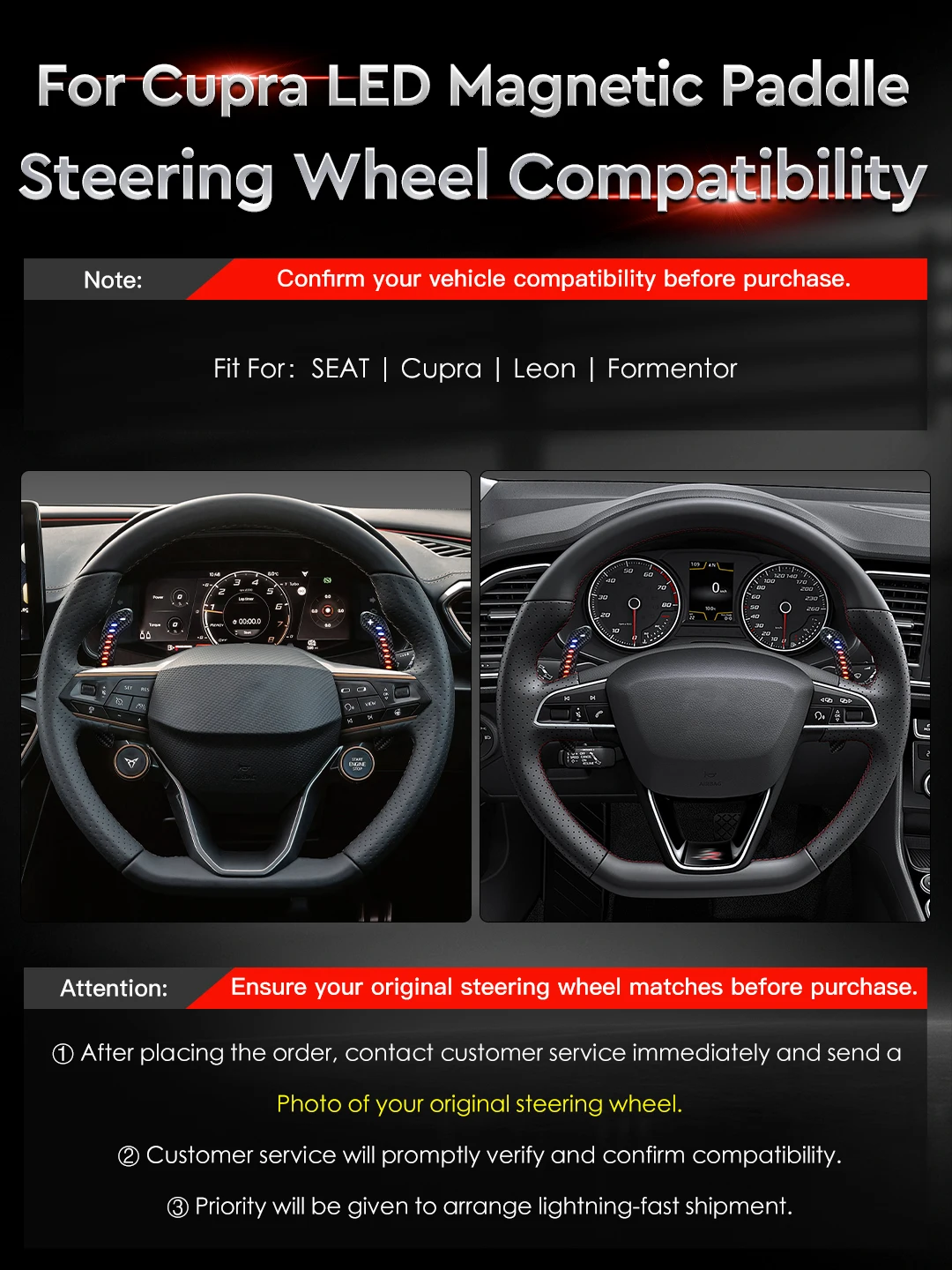 OHC LED Magnetic Steering Wheel Paddle Shifters Various Colors For SEAT Cupra Leon Formentor Carbon Fiber Paddle Shifters