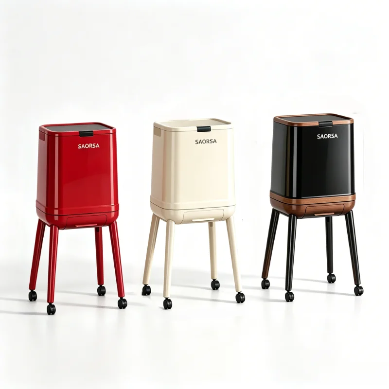 Tall Kitchen Trash Can with Lid, Movable Garbage Bin with Wheels, Luxury Stylish Trash Can with Drawer and Inner Bucket for Home, Kitchen, Living Room, Bedroom
