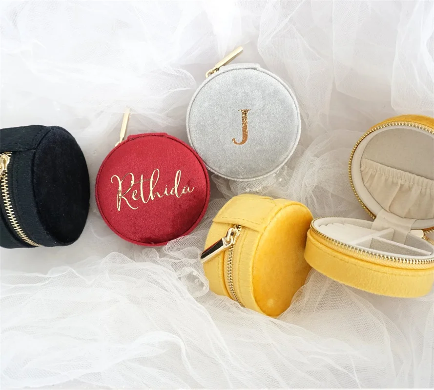 Velvet Customizable Mini Rounded Travel Jewelry Case, Christmas & Holiday Gift, Zipper Bag, Personalized Box, Bridesmaids