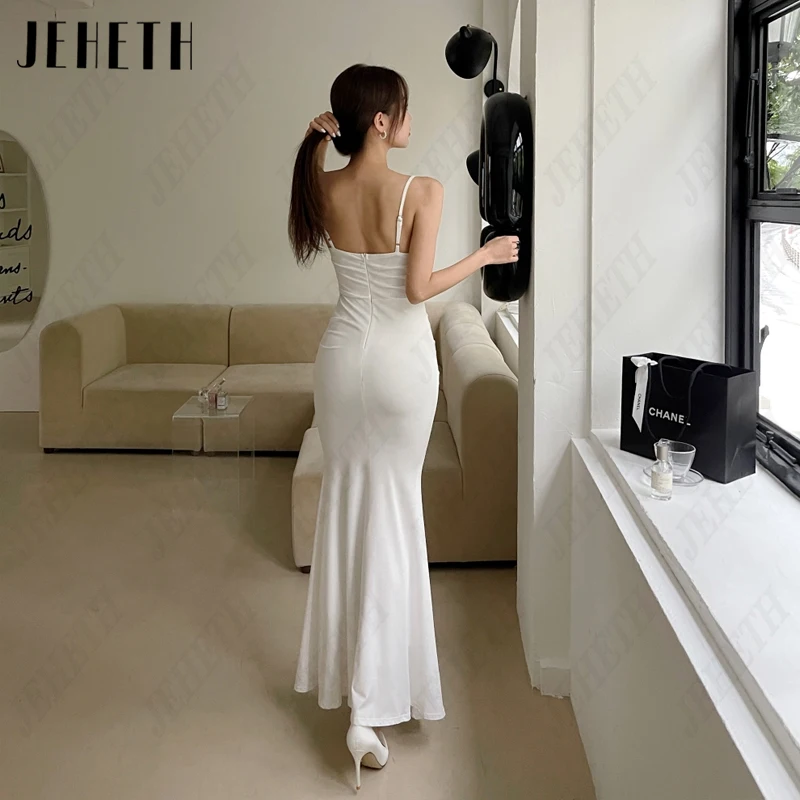 JEHETH Square Neck Pleat Korea Bridal Gowns Women Mermaid Simple Wedding Dresses Spaghetti Straps 웨딩드레스 Photography Sleeveless