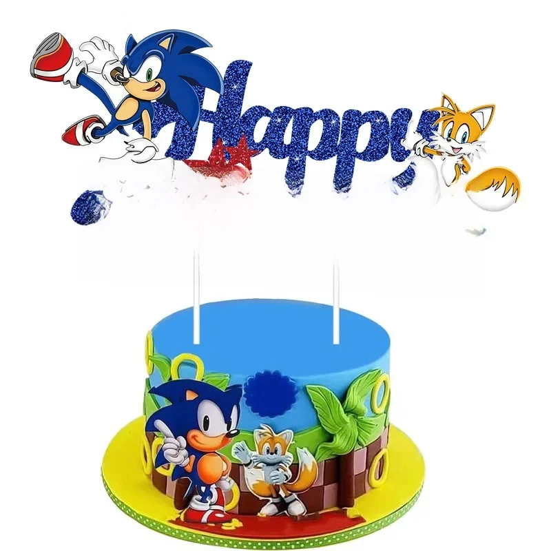 Sonic the Hedgehog Cake Decoration for Kids, Cupcake Top, Happy Birthday Party, Sobremesa