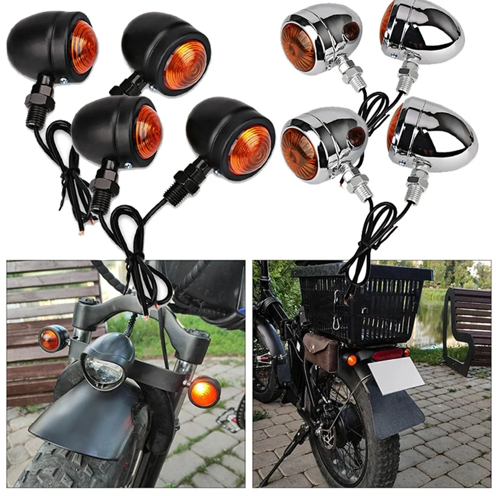 Clignotants de moto rétro, 4 pièces, accessoires de moto universels 12V, clignotants à fil unique pour Cafe Racer Harley