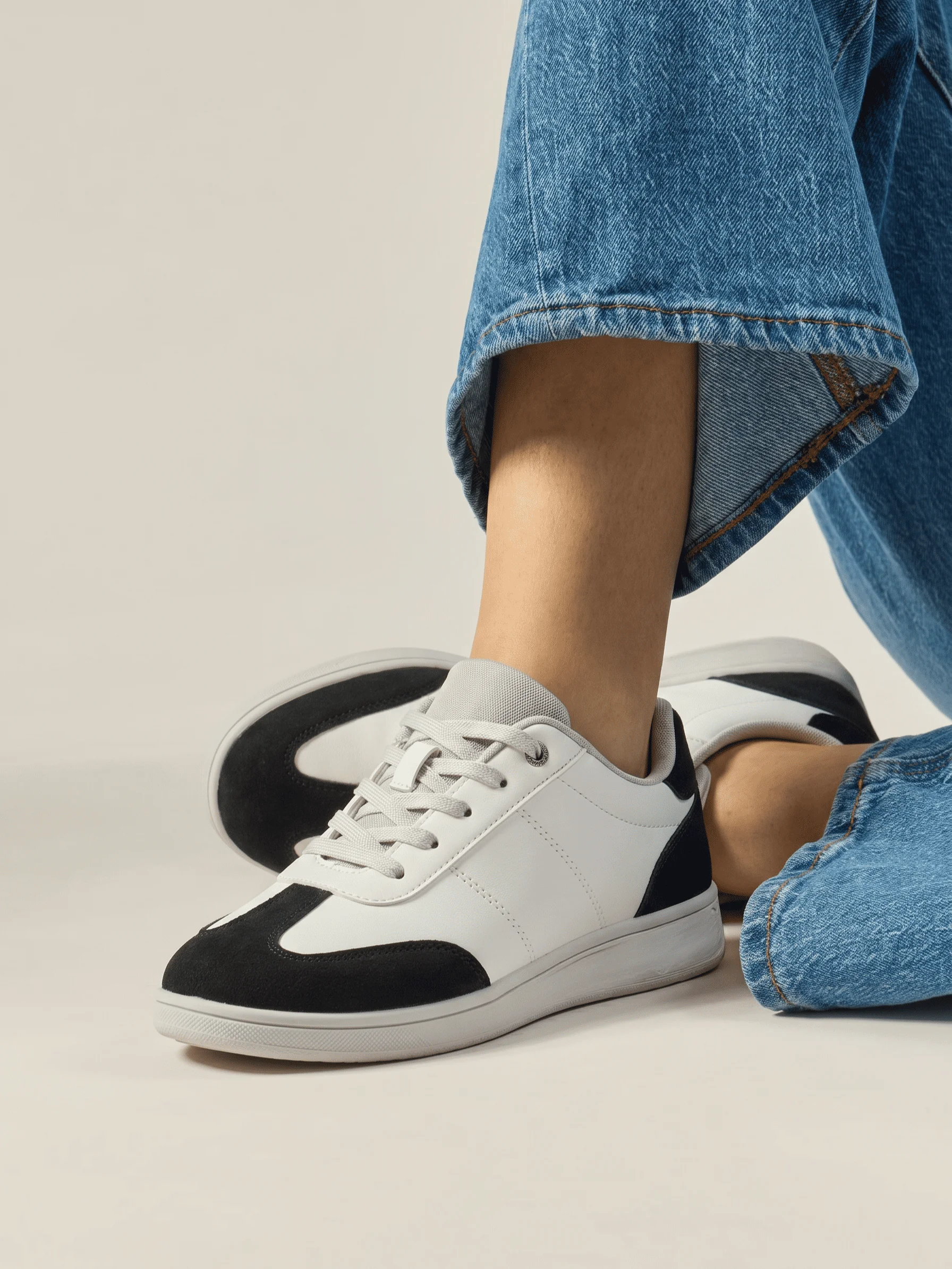 Bel Chou's Marque Française - Sneakers Rétro Style GAT, Baskets Plates à Panneaux en Daim avec Semelle Intérieure en Cuir Véritable, Chaussures Confort Quotidien