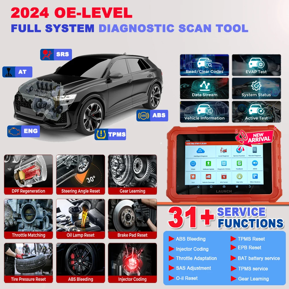 2024 최신 출시 X431 PRO 스타 자동차 진단 OBD2 스캐너 도구, 31 가지 기능 포함, ECU 프로그램 코딩, 가솔린 차량