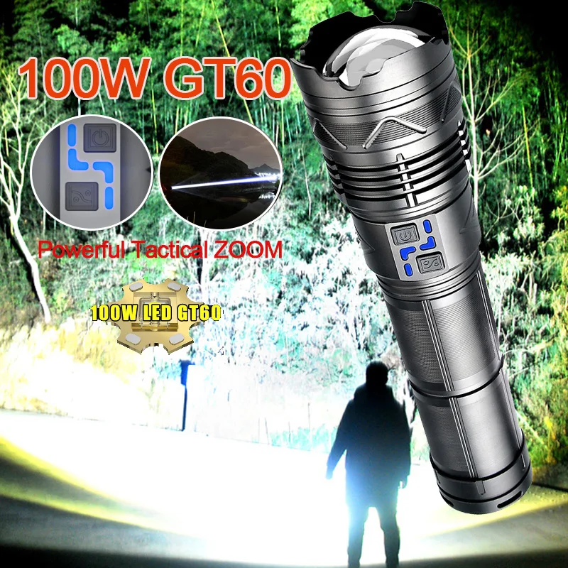 

Led Flashlight Super Bright Spotlight High Power Long Range Zoomable Emergency Torch Outdoor Flashlight Power Display